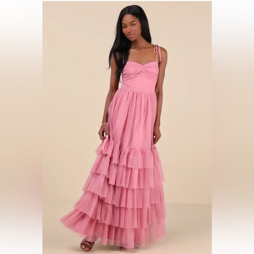 Lulu's Pink Tiered Ruffle Maxi Dress